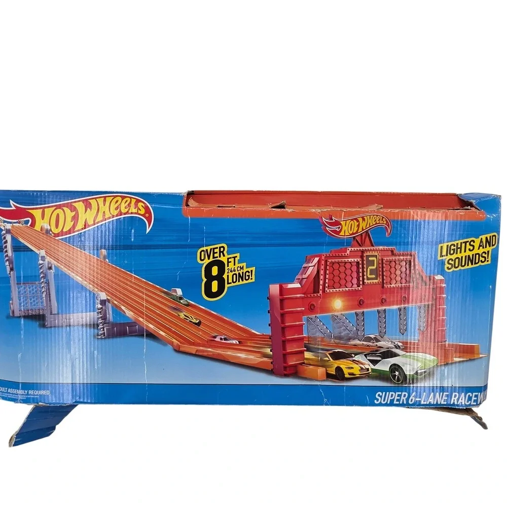 Hot Wheels Super 6-Lane Raceway Track Set 8 Feet Long Lights and Sounds TESTED